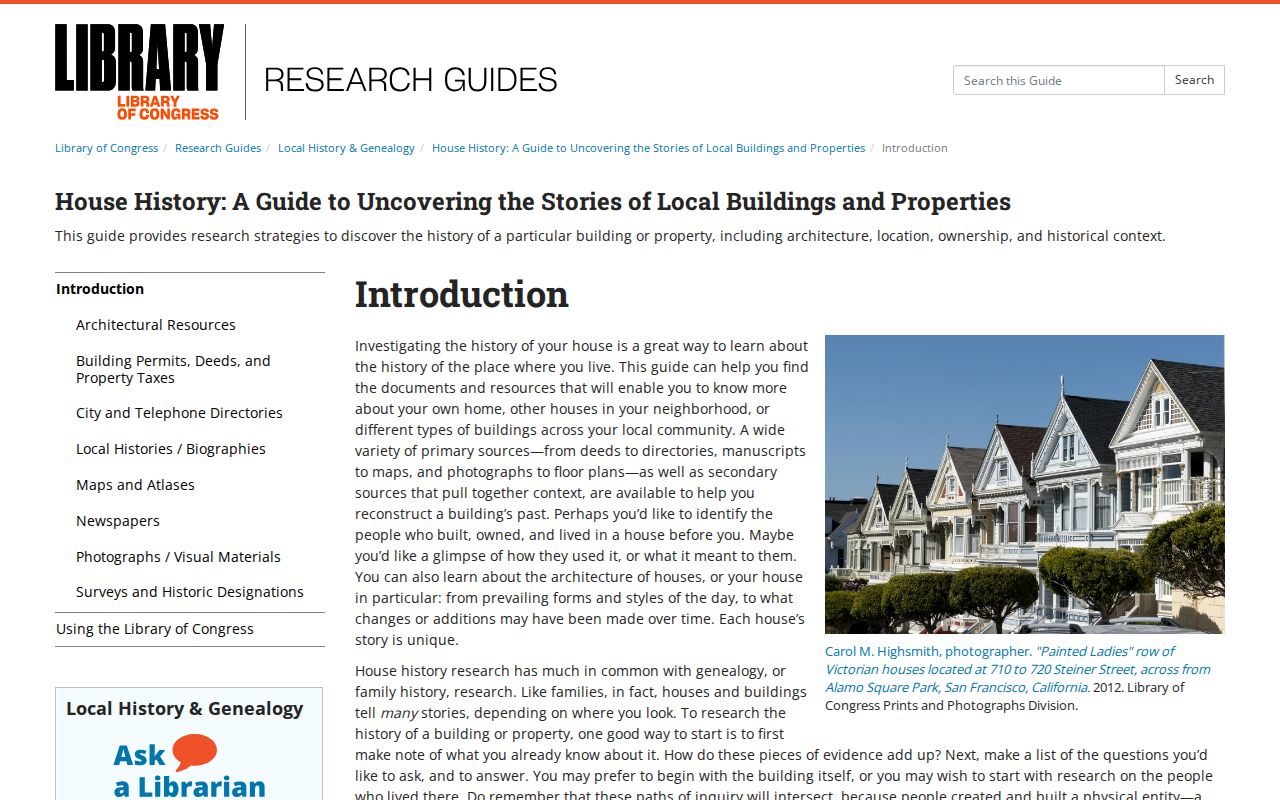 Contra Costa County previous residents Library of Congress house history guide