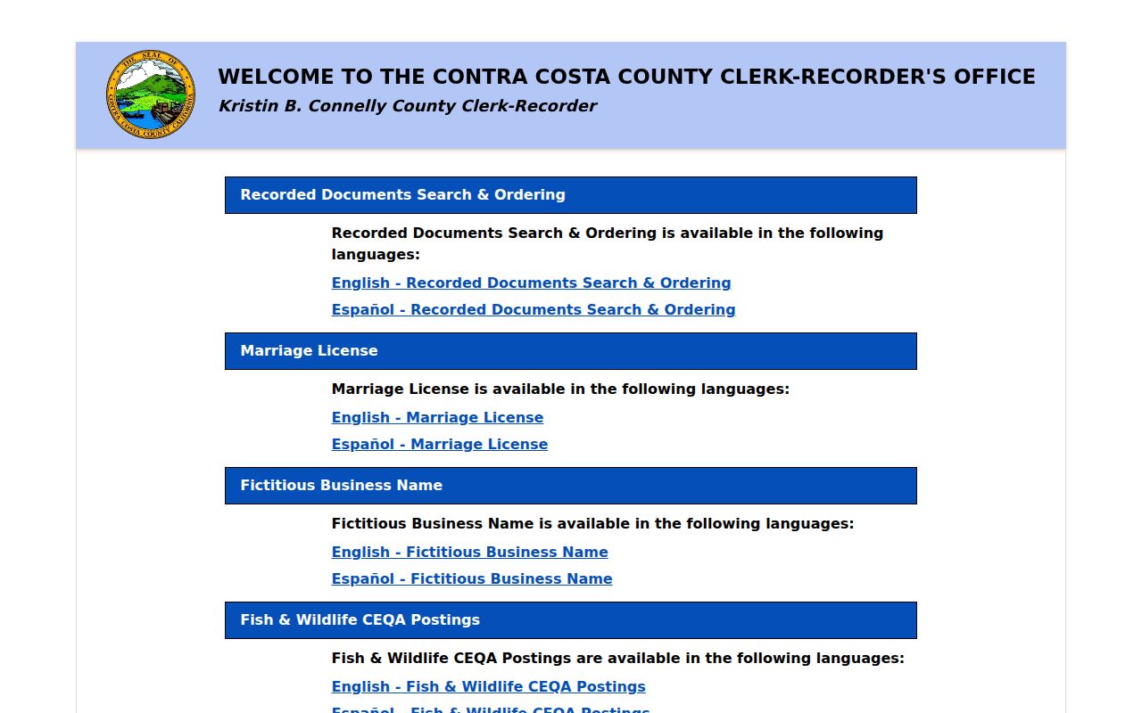 Contra Costa County previous residents recorded document search