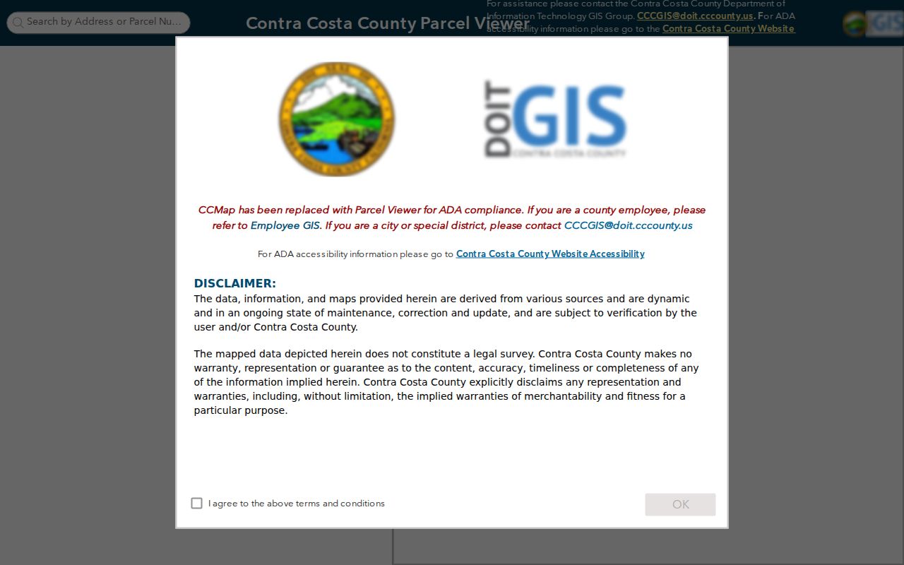 Contra Costa County ZIP code CCMap parcel boundary view